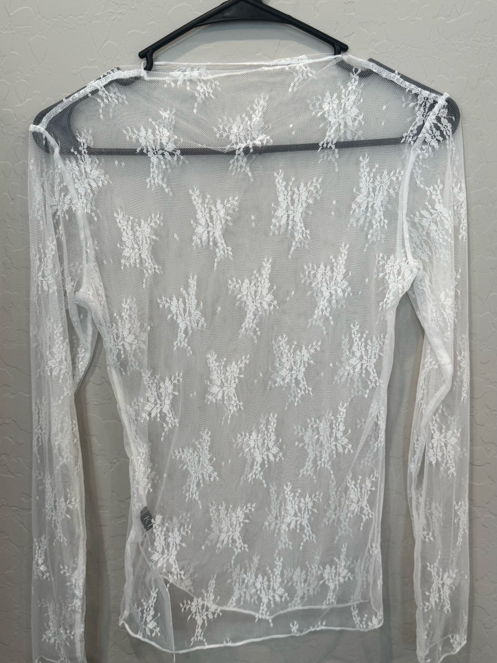White Sheer Floral Lace Long Sleeve Top